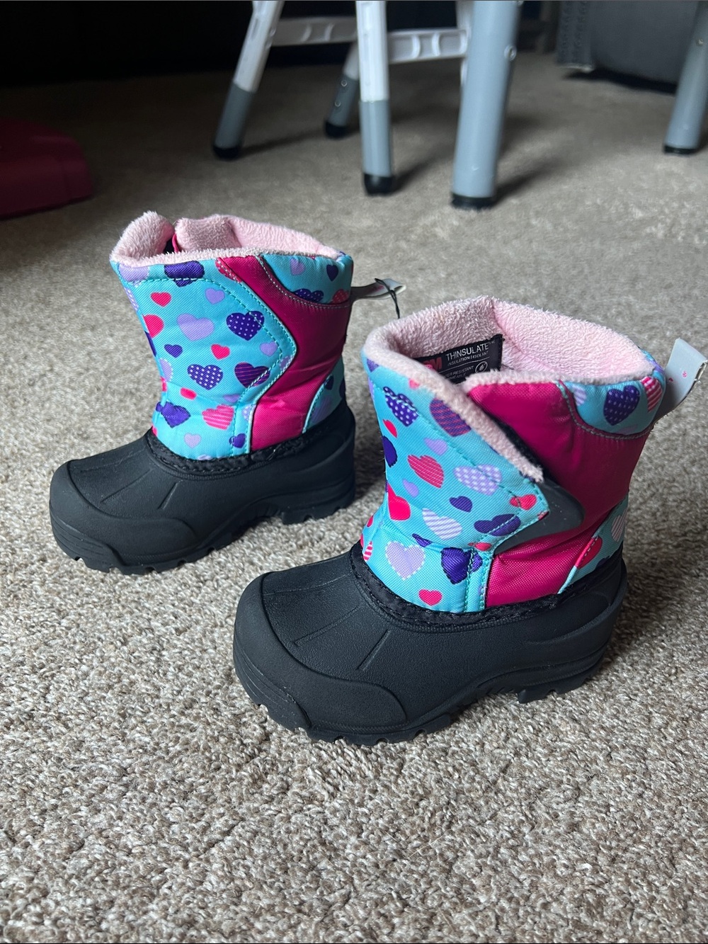 Northside Pink & Blue Heart-Print Toddler Size 7 Snow Boots